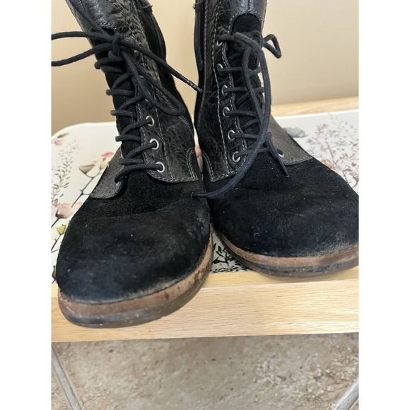 NAYA Agave Leather Combat Boots SIZE US8,5 Black Suede Lace Up Comfort Side Zip - Picture 2 of 10
